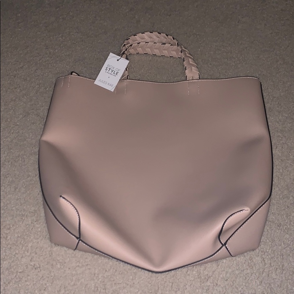 Pale pink tote with braided handles